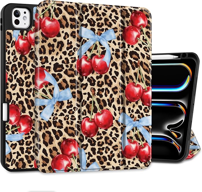 DONGKE Case for iPad Pro 11 inch (M5 2025 / M4 2024, 6th & 5th Generation) – [Built-in Pencil Holder] Ultra Slim PU Leather Trifold Stand Cover with Soft TPU Back, Auto Wake/Sleep, Leopard