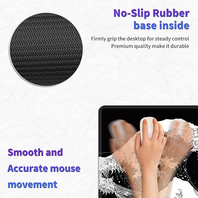 Large Mouse Pad, Desk Mat, XL Gaming Keyboard Mat, Non-Slip Rubber Base, Full Extended Mousepad for Gaming Office Home, 31.5 X 11.8 Inch, Japanese Sea Wave