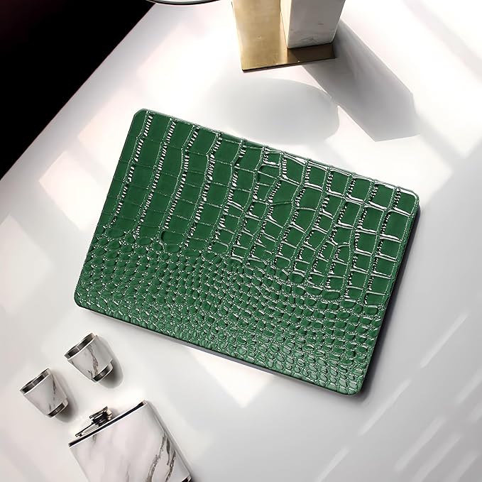 Compatible with Crocodile MacBook Air 13 inch Case 2021 2020 2019 2018 M1 A2337 A2179 A1932, Textured Elegant Luxury Aligator Skin Snakeskin PU Leather Hard Shell & Keyboard Cover, Emerald Green