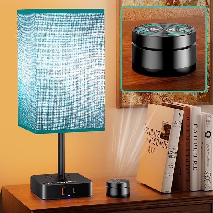 Nightstand Lamp & USB C+A Fast Charging Station: Modern Bedside Table Lamp with Remote & Touch Control, Warm Dimmable Light for Bedroom Nursery, Living Room End Tables, Home Office Desk | Green Shade
