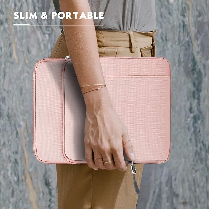 MoKo 10-13 Inch Tablet Sleeve Bag Carrying Case with Pockets Fits New 13 Inch iPad Pro M5 & Air M3, Pro 12.9/11 in,iPad 10th/Air 5/4th 10.9, i-Pad 7/8/9th 10.2, Galaxy Tab S8+/S9+ 12.4, Pink