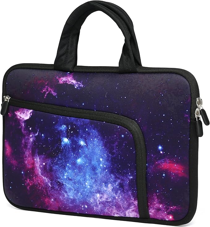 14 15 15.4 15.6 inch Laptop Handle Bag Computer Protect Case Pouch Holder Notebook Sleeve Neoprene Cover Soft Carrying Case with Extra Pockets For Dell Lenovo HP Chromebook (Purple Galaxy 1)