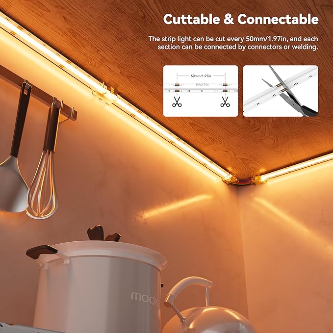 PAUTIX RGB COB LED Strip Light,UL Listed 24V Color Changing LED Strip Lights,Multicolor Flexible Tape Light for Cabinet,Room,Bedroom,Party DIY Lighting Projects(Power Supply & Controller Not Included)