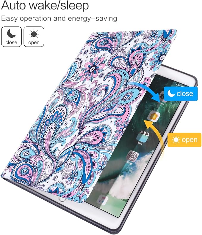 Ipad Air Case, Ipad Air 2 Case, Ipad 9.7 Inch 2017 2018 Case, Ipad 5th 6th Case, Vimorco Premium Leather Protector Cover, Adjustable Stand with Smart Auto Wake/Sleep, White Paisley
