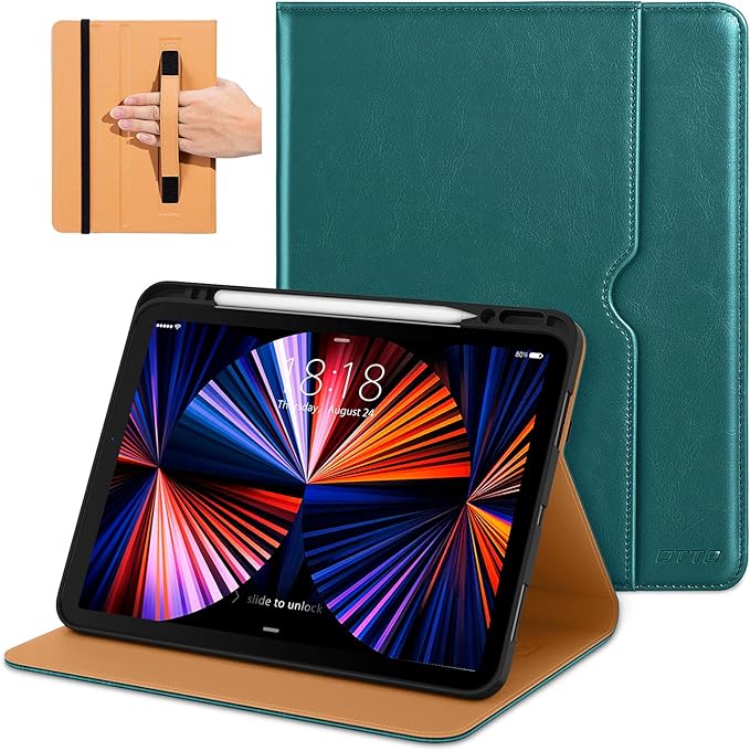 DTTO for iPad Pro 12.9 6th / 5th / 4th / 3rd Generation Case 2022/2021/2020/2018, Premium Leather Folio Stand Cover with Built-in Apple Pencil Holder -Auto Wake/Sleep and Multi Viewing Angles, Green