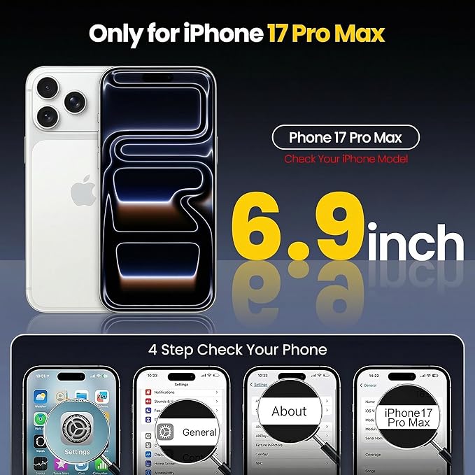 3 in 1 for iPhone 17 Pro Max Case, [1 Screen Protector & 1 Camera Lens Protector], 7X Military-Grade Drop Protection, Fits MagSafe, Tough, Rugged & Durable Heavy Duty, Black