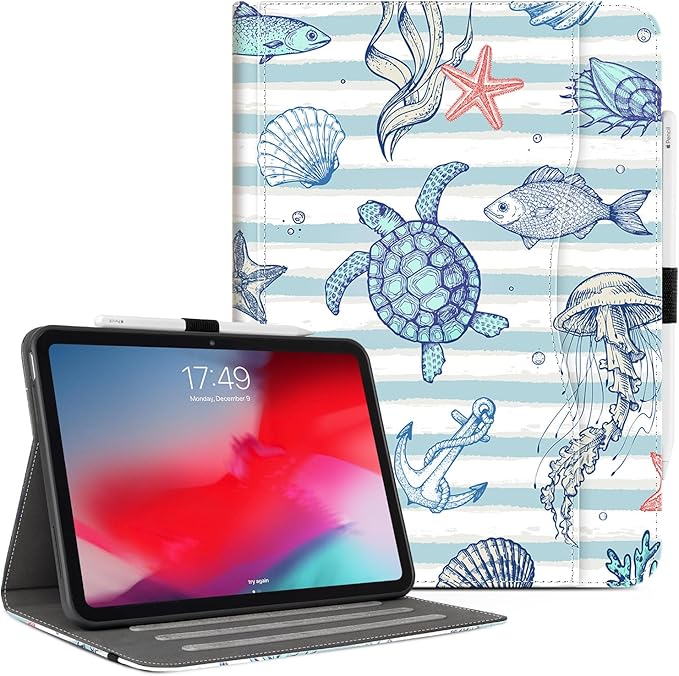 Vimorco Case for iPad (A16) 11th Generation 2025, for iPad 11th/10th Generation Case, Pencil Holder & Hand Strap & Pocket, Multiple Stand Protector PU Leather Cover, Auto Wake/Sleep, Marine Animal
