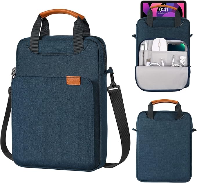 MoKo 9-11 Tablet Shoulder Sleeve Bag, Fits 11inch iPad Air M4 2026/Pro M5, iPad A16, i-Pad 10/9/8th 10.9/10.2, Surface Go 3/2 10.5, Tab S8/S9 11, Polyester Bag with Concealed Hand Strap, Indigo
