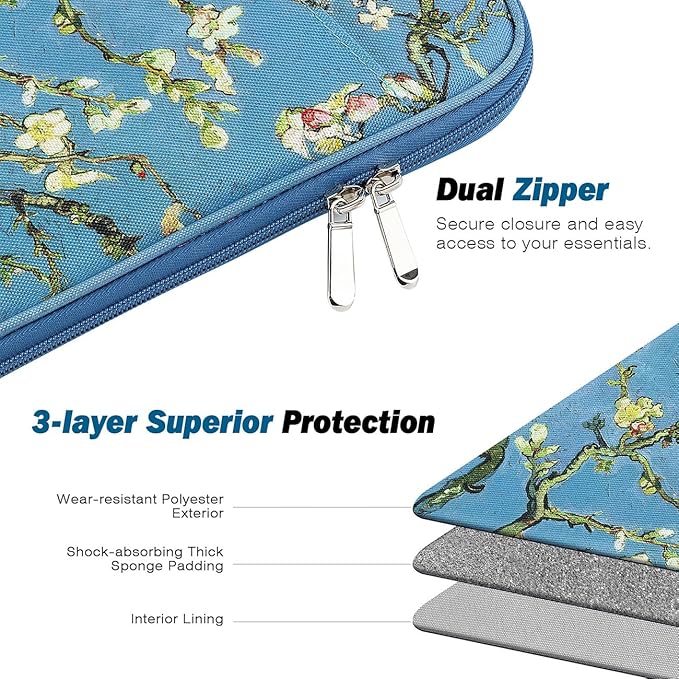 MoKo 9-11 Inch Tablet Sleeve Case, Fits New 11inch iPad Air M4/Pro M5, iPad A16 11", i-Pad 10/9/8/7th/Air 5/4th 10.9"/10.2", Tab S9/S8 11", Protective Bag Carrying Case with Pocket,Apricot Flower