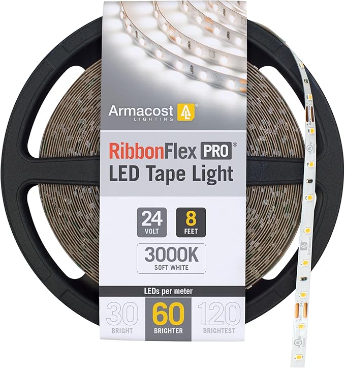 Armacost Lighting RibbonFlex Pro 24V White LED Strip Lights 60 LED/m, 3000K, 8.2 ft 145210