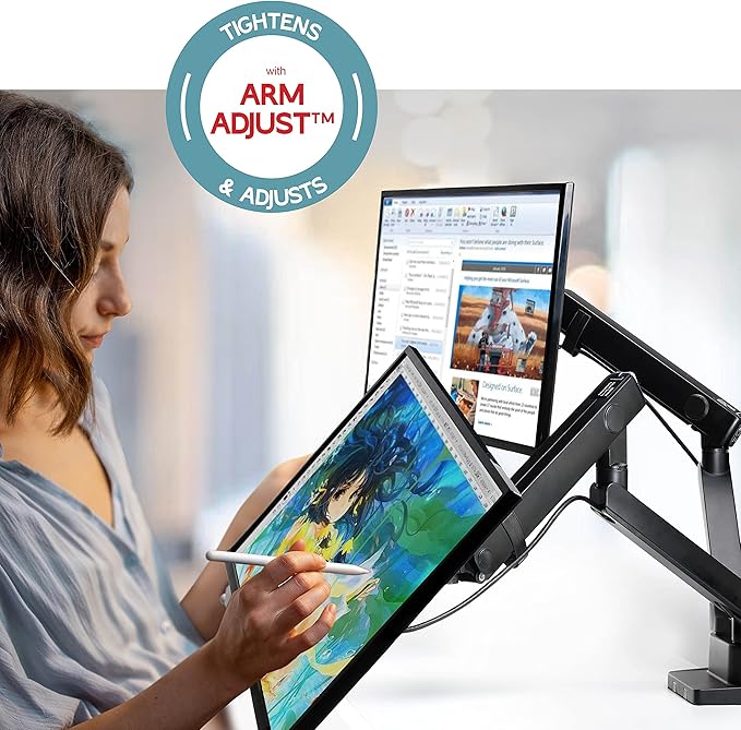 Dual Monitor Arm Stand for 35 Inch Screens - Full Adjustable VESA Mount for 2 Monitors, Heavy Duty Dual Monitor Desk Mount Compatible with C Clamp, Grommet Mounting Base, Holds 26.4lbs per Arm, Black