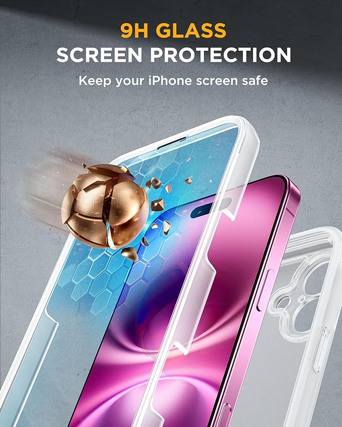 Miracase Magnetic for iPhone 16 Plus Case Full-Body Phone with Built-in Glass Screen Protector, [Compatible with MagSafe] Military Drop Proof 16 Plus Cover Bumper 6.7 inch, Matte Clear
