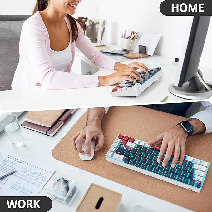 Protable 60% Percent Gaming Keyboard Mechanical, Mini Compact Ice-Blue LED Backlit 68 Keys Wired Office Keyboard with Red Switch for Mac/Win/PS4/PS5(68Black/red Switch)