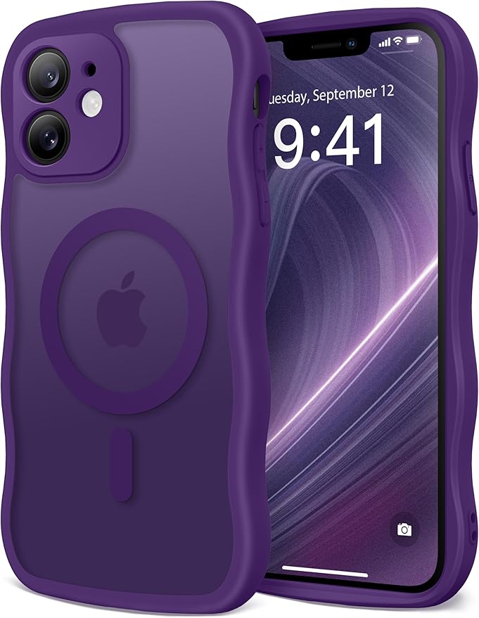CAPRARO Cute for iPhone 11 Case, Compatible with MagSafe, [Curly Wave Edge] [Full Camera Protection] [14 FT Drop Protection] Magnetic Phone Case for 11 6.1 Inch, Deep Purple