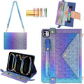Shiny Case for iPad Pro 11" M5 M4 (2025/2024) Handbag Case, Techcircle Iridescent PU Leather Folio Envelope Pocket Stand Cover with Hand Strap+Shoulder Strap+Pencil Holder+Card Slots, Shiny Indigo