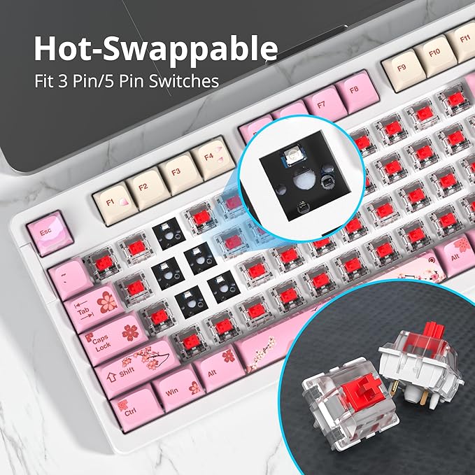 surmen Pink Creamy Keyboard with with Number Pad, 96% RGB Full Gasket Mounted Hot Swappable Custom Wired Thocky Keyboard with Knob for Office Gamer (98 Ying)