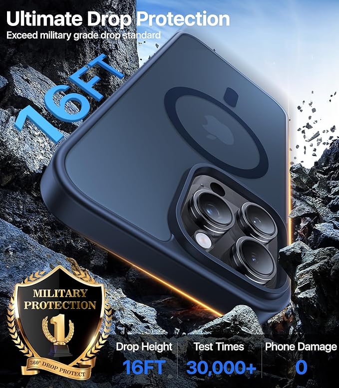 Magnetic for iPhone 16 Pro Case[Compatible with MagSafe][Military-Grade Drop Protection][Anti-Yellowing]Shockproof Protective Translucent Matte Cover for iPhone 16 Pro Phone Case,Midnight Blue