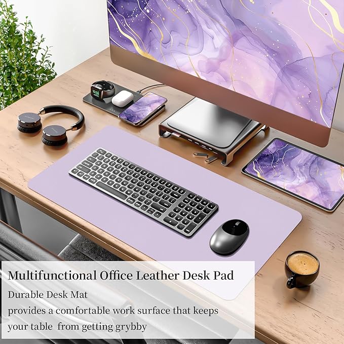 Bloss Purple Leather Desk Mat for Desktop,Desk Protector Pad Mats,Large Gaming Mouse Pad,Dual-Side Office Desks Mats for Keyboard and Mouse, Writing Pad for Office/Home.23.6"x 13.8"
