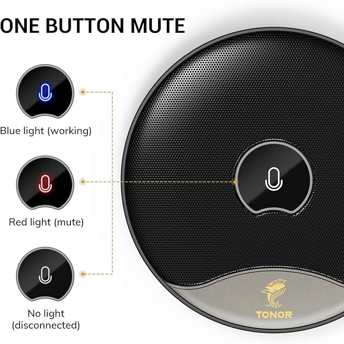 TONOR USB Conference Microphone, 360° Omnidirectional PC Computer Condenser Mic with Mute Button for Online Meeting/Class, Zoom Call, Skype Chatting, Plug & Play (TM20)