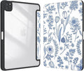 Case for iPad Pro 11 inch 4th/ 3rd/ 2nd / 1st Generation (2022/2021/2020/2018), Case with Pencil Holder, Stand Clear Back Cover Cute Cool Design for Women Girls, Auto Sleep/Wake, Blue Flower