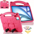 Kids Case for Apple iPad Air 11 inch Tablet (M3 2025/M2 2024), with Kickstand/Handle Slim Lightweight Soft EVA Foam Shockproof Stand Boys Girls Cute Heavy Duty Protection Cover, Rose Panda