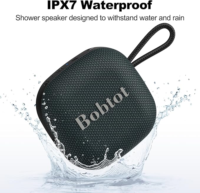 Bobtot Portable Bluetooth Speakers, Wireless IPX7 Waterproof Mini Speaker with 16H Playtime, Loud Stereo Sound, TWS, Built-in Microphone, Small Size with Lanyard, Darkblue