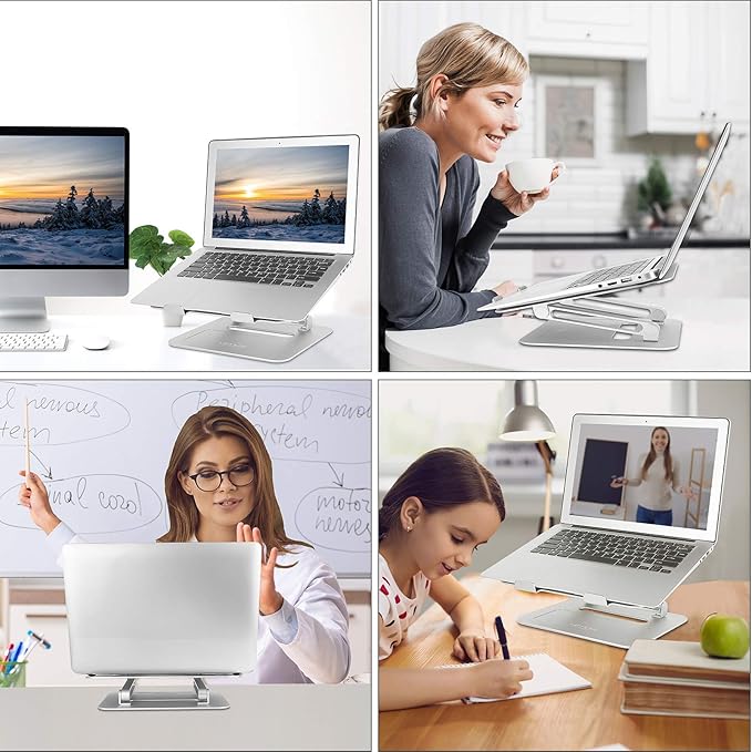 Urmust Adjustable Laptop Stand for Desk Aluminum Computer Stand for Laptop Riser Holder Notebook Stand Compatible with MacBook Air Pro Ultrabook All Laptops 11-17 inch (Silver)