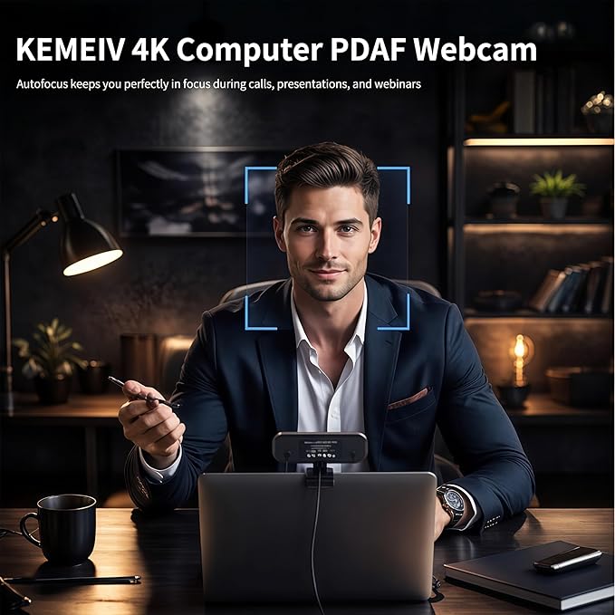 4K Webcam with Autofocus & Tripod, Camera for PC Laptop with Dual Microphone, USB Computer Camera with Low Light Correction, Auto White Balance, Video Camera for Streaming, Meetings, Office, Zoom
