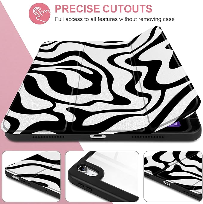 Case for iPad Air 13 inch 2026 M4 2025 M3 2024 M2 Release with Pencil Holder - Aesthetic Cute Preppy Design Trifold Cover with Soft TPU Bumper Clear Back Auto Sleep for Girls Women, Waves