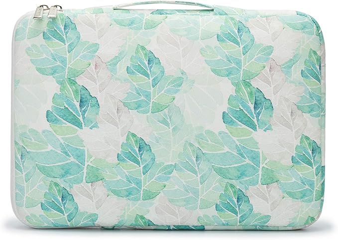 Kinmac 360° Heavy Duty Protective Laptop Computer Sleeve case Bag Cover with Handle for MacBook Pro 14 inch,14 inch-14.4 inch HP Lenovo Dell ASUS Acer Laptop (Green Leaf)