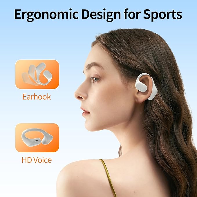 Wireless Bluetooth Headphones - 24H Playtime, Touch Control Sports Earbuds with Earhooks, IPX7 Waterproof, Over-Ear for Running, White