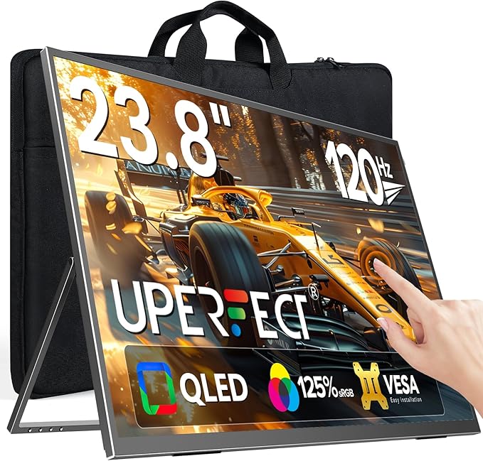 UPERFECT 24" 120Hz QLED Portable Touchscreen Monitor 1080P 125% sRGB 400Nits w/Stand & VESA, HDMI USB-C Travel Monitor for Laptop/Gaming Devices/Phone/Mini PC, External Second Screen for Gaming & Work