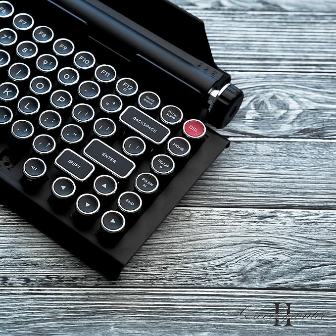 QWERKYTOYS QWERKYWRITER 2 Premium Aluminum Retro Typewriter Mechanical Keyboard with Hot-Swappable Switches, Fast Wireless Mode, Page Scroll Knob & Heavy-Duty Tablet Stand Mac/Win/Android/iOS
