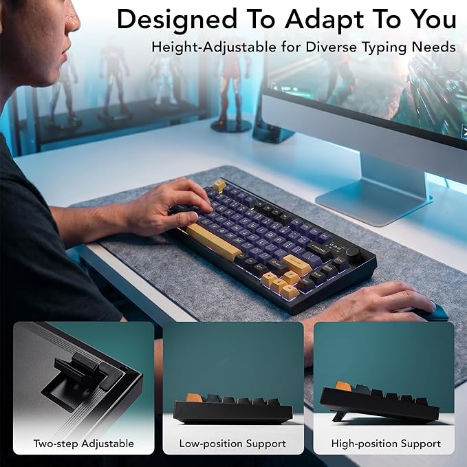 TECWARE Spectre 75 Mechanical Gaming Keyboard | Customizable LCD Screen Display & Knob | Tri-Mode Wireless Bluetooth 2.4GHz | Gasket Mount Hot Swappable | Ocean Gold Red Linear Switches