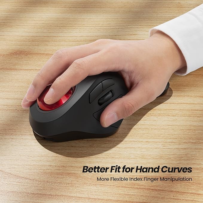 Nulea Wireless Ergonomic Trackball Mouse, Rechargeable, Bluetooth Rollerball Mouse, 44mm Index Finger Trackball, 5 Adjustable DPI, Compatible with PC, Laptop, Mac