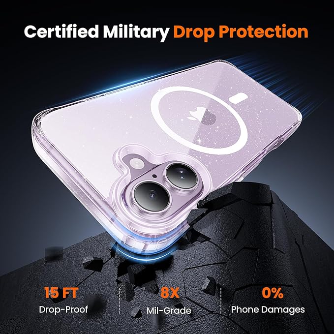 toushion 3 in 1 for iPhone 17 Case Clear Glitter,Fits MagSafe, Not Yellowing, Screen Protector*1 Camera Lens Protector*1, Military-Grade Protection for Phone Cover 6.3 inch