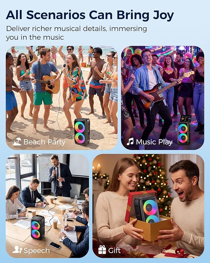 Bluetooth Speaker，Portable Party Speaker with Colorful Lights，Wireless Speaker with HD Loud,Home Theater Systems Support TWS/AUX/USB/TF Card Ideal for Party,Home,Outdoor Camping