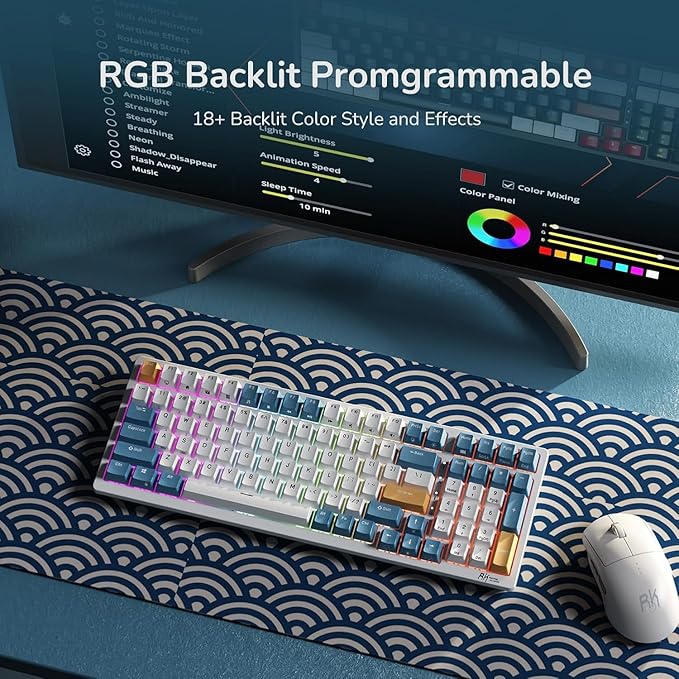 RK ROYAL KLUDGE RK98 Wireless Mechanical Keyboard, Triple Mode 2.4G/BT5.1/USB-C Custom Switches Keyboard with Number Pad, Pre-lubed Linear Switches RGB Backlit Gaming Keyboard, Software Support