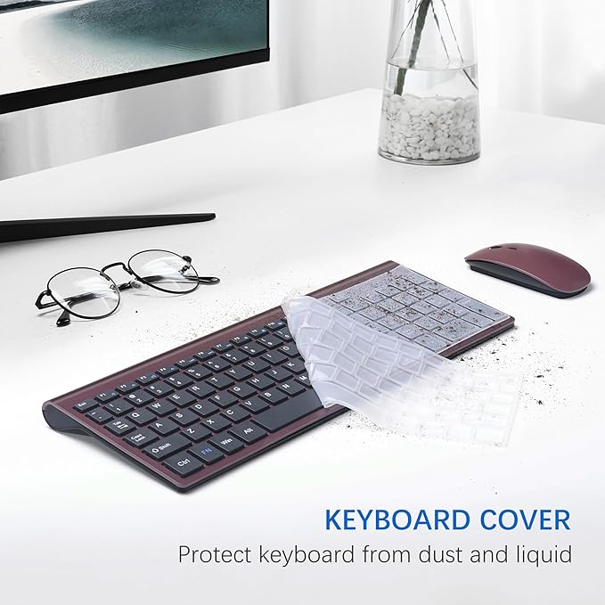 Wireless Keyboard and Mouse Ultra Slim Combo, TopMate 2.4G Silent Compact USB 2400DPI Mouse and Scissor Switch Keyboard Set with Cover, Batteries Included, for PC/Laptop/Windows/Mac - Wine Black