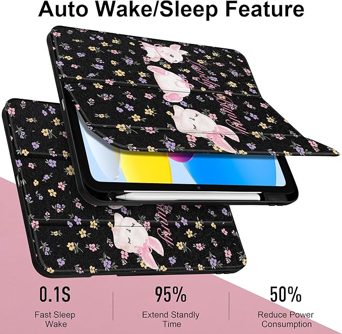 Case for iPad Air 13 inch 2026 M4 2025 M3 2024 M2 Release Slim Lightweight Shockproof Cute Printed Cover with Clear Back TPU Edge Pencil Holder Trifold Stand Auto Wake Sleep, Flowers