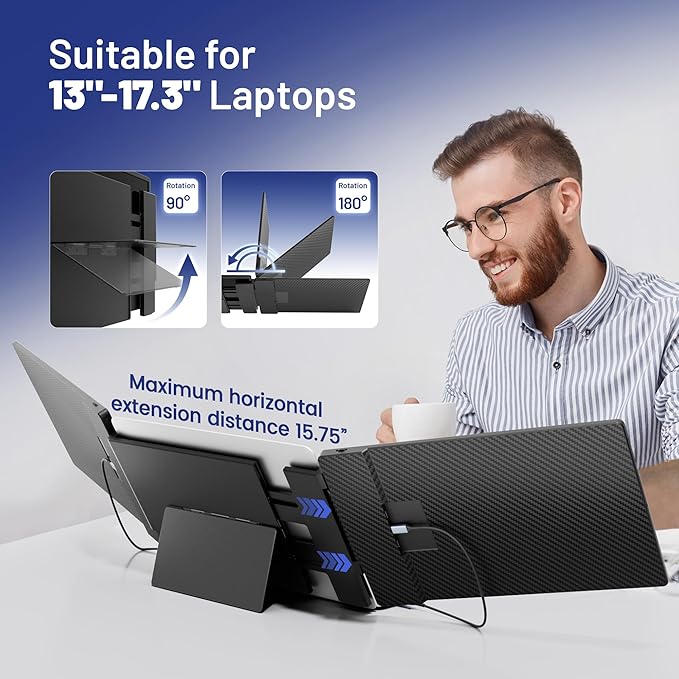 domyfan 14" Laptop Screen Extender, S3 FHD 1080P IPS Triple Portable Monitor Laptop, HDMI/USB-A/Type-C Compatible with Windows/Mac/Android