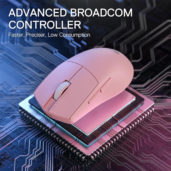 Redragon M916 PRO 3-Mode Wireless Gaming Mouse, 55G Ultra-Light 26K DPI Mouse w/Ergonomic Natural Grip Build, Full Programmable Buttons, Software Supports DIY Keybinds & DPI (1K Hz, Pink)