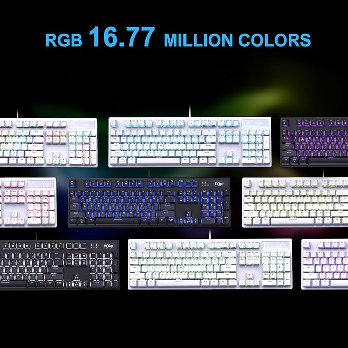 FOXXRAY HKM-88 Full-Size Mechanical Gaming Keyboard, Customizable Keys with Macro Support, RGB Backlit, Standard Clicky Blue Switches, USB Plug and Play for PC