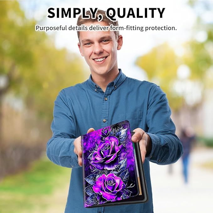 for Amazon Kindle Fire HD 10 & 10 Plus (13th/11th Generation, 2023/2021 Release) 10.1" Tablet Case, Slim Kickstand Stand Leather Smart Cover with Auto Wake/Sleep, Purple Rose Wall