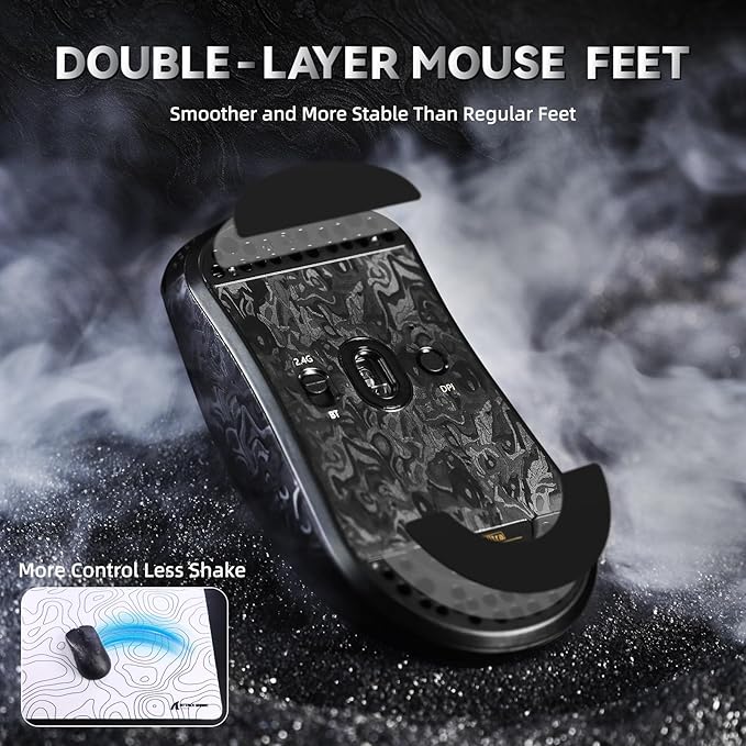 ATTACK SHARK R11 Ultra 8K Carbon Fiber Wireless Gaming Mouse with 42000 DPI-PAW3950 MAX Sensor-49g Lightweight,Nordic 52840 MCU Chip,Wired/BT/2.4Ghz Programmable,RGB Coiled Cable for PC Mac(Black Ink)
