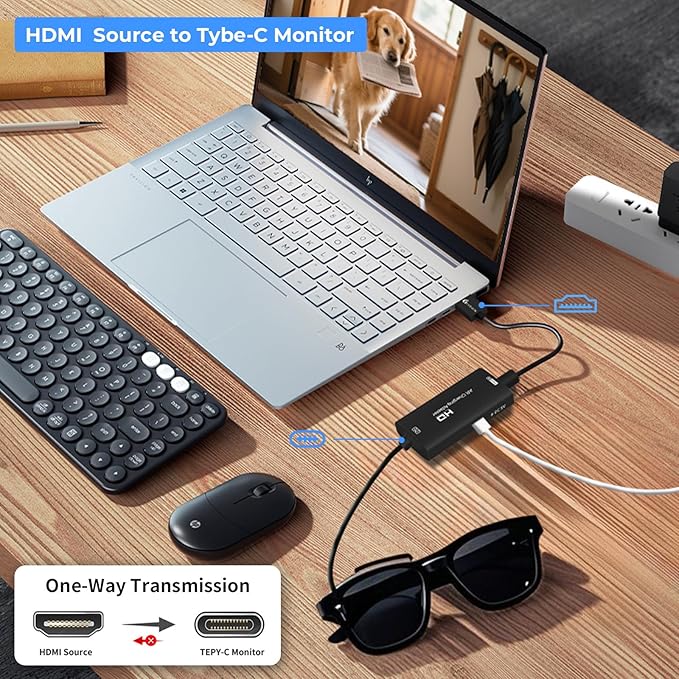 Guermok HDMI to USB C Video Display Adapter, 4.9ft AR Glasses Hub, 4K@60Hz HDMI Male to USBC Female for XREAL One/Air 2 Pro/RayNeo/Rokid, Switch 2/1, Xbox1, PS4/5, Portable Monitors, Black