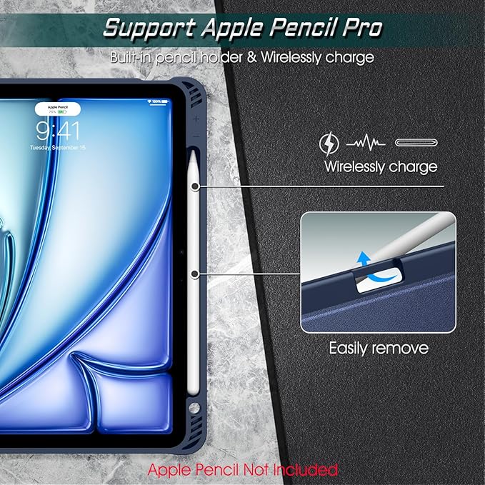 Fintie Magnetic Stand Case for iPad Air 11-inch M4/M3/M2 (2026/2025/2024), iPad Air 5th/4th Generation (2022/2020) 10.9 Inch - Multiple Angles Shockproof TPU Cover with Pencil Holder, Navy