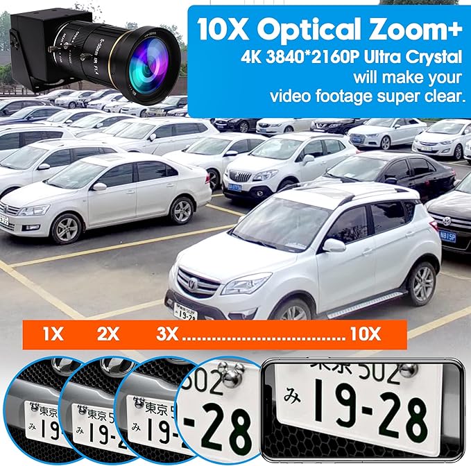 ELP 4K USB HDMI USB Camera Manual Zoom Webcam Variable Focus PC Camera Mini Close-up Camera for Computer H.264 Telescope USB Security Camera 8mp IMX415 Industrial CCTV Camera (5-50mm 10X Zoom Lens)