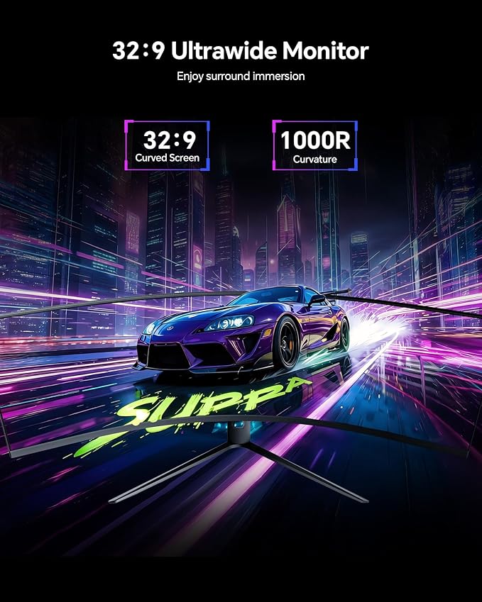 KTC Ultrawide 49 In Curved Gaming Monitor, 5K2K 5120x1440 Computer Monitor DQHD, 180Hz, 32:9, HDR 400, 90W Type-C HDMI DP Port, Bulit-in KVM, Speakers, Adaptive Sync, Tilt Swivel Height Adjust, H49S66
