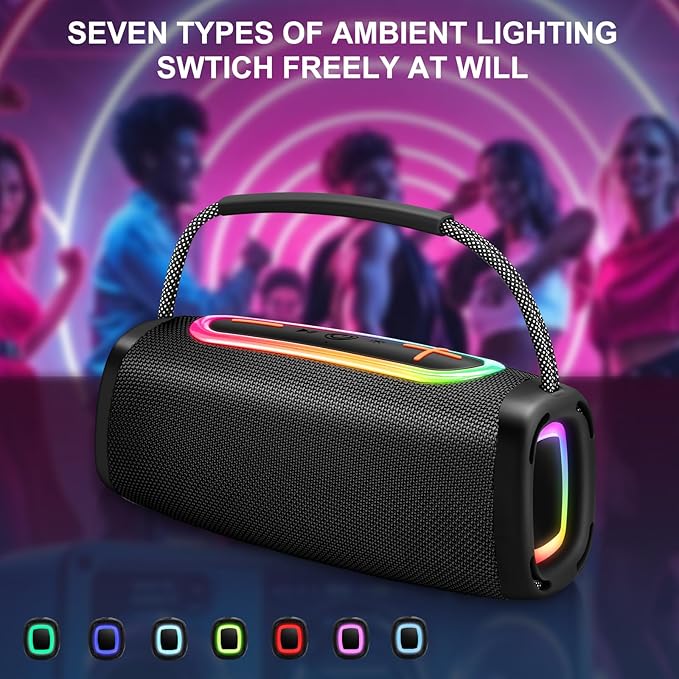 Bluetooth Speaker 6000mAh, 36H Playtime BT5.4 Portable Wireless Speaker with Loud Stereo Sound, IP6 Waterproof, 24W Portable Speaker with RGB Multi-Color Rhythm Lights for Outdoor/Home/Party as Gift